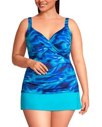 Lands' End - V-neck Wrap Underwire Tankini Swimsuit Top Adjustable Straps - Lyst
