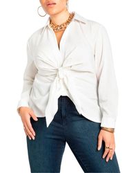 Eloquii - Plus Size Tie Front Collared Blouse - Lyst