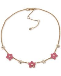 Karl Lagerfeld - Gold-tone Enamel & Crystal Flower Collar Necklace - Lyst