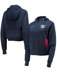 Nike Navy Barcelona Travel Fleece Midlayer Performance Raglan Quarter-zip Hoodie - Blue