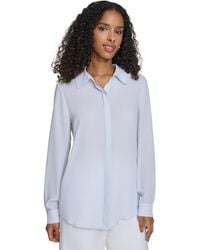 Calvin Klein - Solid Covered-placket Long-sleeve Blouse - Lyst