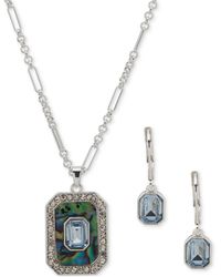 Anne Klein - Silver-tone Crystal Emerald-cut Pendant Necklace & Earrings Set - Lyst