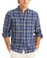 Nautica - Classic-fit Linen-blend Plaid Long-sleeve Shirt - Lyst