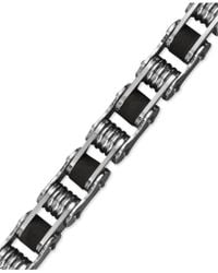 Macy's Men's Stainless Steel Bracelet, Black Resin Bicycle Chain Bracelet - Multicolour