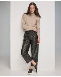 DKNY - Mixed Stitch Cold Shoulder Sweater Cropped Faux Leather Wide Leg Pants - Lyst
