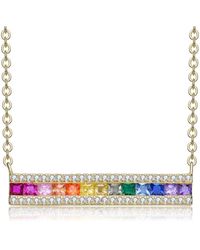 Genevive Jewelry - Sterling Silver Rainbow Cubic Zirconia Long Bar Pendant Necklace - Lyst