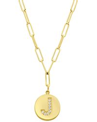 Adornia - Tarnish Resistant 14k Gold Plated Pave Crystal Initial Disc Paperclip Necklace - Lyst