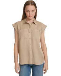 Calvin Klein - Petite Button-front Cap-sleeve Shirt - Lyst