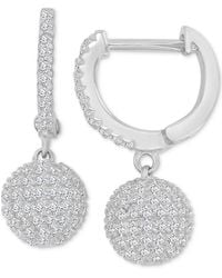 Macy's - Cubic Zirconia Micro-pave Dangle Small huggie Hoop Earrings - Lyst