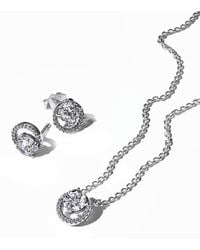 PANDORA - Sparkling Round Cubic Zirconia Stone Necklace And Heart Earring Gift Set - Lyst