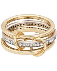 Adornia - Gold And Silver Cz Connected 3-piece Ring Stack - Lyst