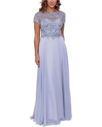xscape lace sleeve chiffon gown