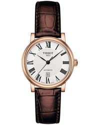 Tissot - Swiss Automatic Carson Premium Lady Brown Leather Strap Watch 30mm - Lyst