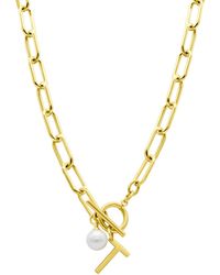 Adornia - Tarnish Resistant 14k Gold-plated Freshwater Pearl Initial toggle Necklace - Lyst