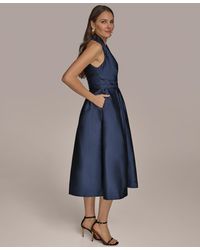 blue dress for baby girl Linen Blend Halter Midi Dress | Fit and Flare