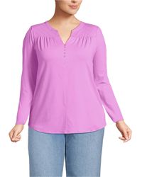 Lands' End - Plus Size Long Sleeve Lightweight Jersey Notch Neck Tunic Top - Lyst