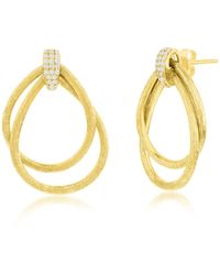 Simona - Plated Over Sterling Silver Double Pear-shaped Brushed Cz Earrings - Lyst