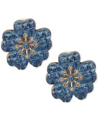 Anne Klein - Gold-tone Pave & Crystal Flower Clip-on Button Earrings - Lyst