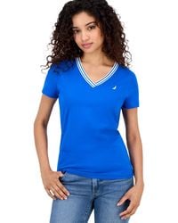 Nautica - Jeans Solid Stripe-trim V-neck - Lyst