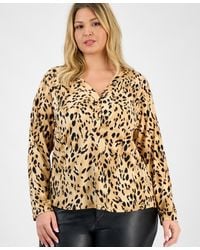INC International Concepts - Plus Size Printed Long-sleeve Button-neck Top - Lyst