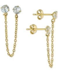 Giani Bernini - Cubic Zirconia Double Pierced Chain Drop Earrings In Gold-plated Sterling Silver, Created For Macy's - Lyst