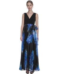 Eliza J - Petite Mixed-media V-neck Sleeveless Pleated Gown - Lyst