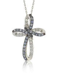 SUZY LEVIAN NEW YORK - Suzy Levian Sterling Silver Sapphire & Created White Sapphire Cross Pendant - Lyst