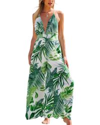 CUPSHE - Tropical Plunging Sleeveless Wide Leg Jumpsuit - Lyst