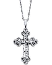 Macy's - Diamond Antique Cross Pendant Necklace In 14k White Gold (1/10 Ct. T.w) - Lyst