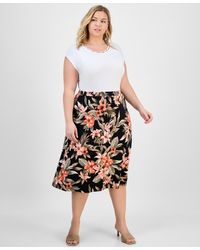 Kasper - Plus Size Printed Pull-on Midi Skirt - Lyst