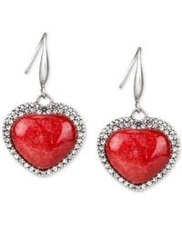 Patricia Nash - Silver-tone Pavé & Red Stone Heart Drop Earrings - Lyst