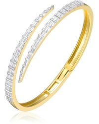 Genevive Jewelry - Sterling Silver 14k Plated Cubic Zirconia Pave Bypass Coil Bangle Bracelet - Lyst