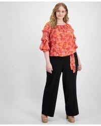Vince Camuto - Plus Size Printed Off The Shoulder Tiered Sleeve Blouse Flat Front Elastic Waist Wide Leg Pants - Lyst