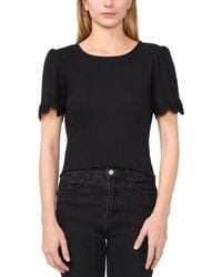 Cece - Scalloped-cuff Lace-trim Round-neck Top - Lyst