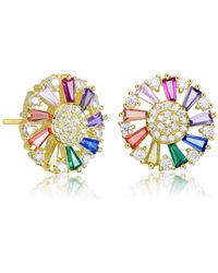Genevive Jewelry - Sterling Silver White Gold Plated Clear Round Cubic Zirconia Stud Earrings - Lyst
