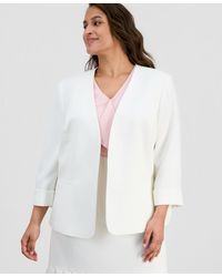 Kasper - Plus Size Collarless Open-front Stretch Crepe Jacket - Lyst