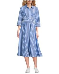 Lands' End - Poplin Midi Wrap Front Dress - Lyst