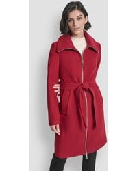 DKNY - Collared Neck Belted Coat P Xs Xxl - Lyst