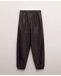Mango - Leather Buttoned Hem Pants - Lyst