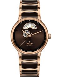 Rado - Swiss Automatic Centrix Open Heart Brown Ceramic & Rose Gold Pvd Stainless Steel Bracelet Watch 40mm - Lyst
