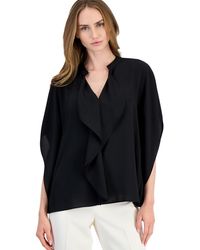 Anne Klein - Dolman Flutter Y-neck Chiffon Blouse - Lyst