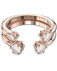 Swarovski Rose Gold-tone 2-pc. Set Constella Crystal Open Rings - Pink