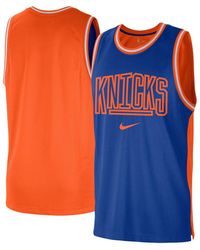 Nike - Blue And Orange New York Knicks Courtside Versus Force Split Dna Performance Mesh Tank Top - Lyst