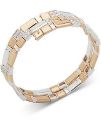 Anne Klein - Two-tone Pave Square Beaded Stretch Coil Bracelet - Lyst