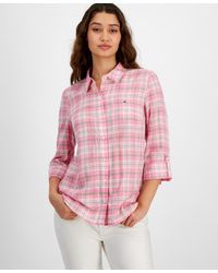 Tommy Hilfiger - Plaid Parker Roll-tab-sleeve Button-down Top - Lyst