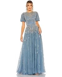 Mac Duggal - High Neck Puff Sleeve Embellished A Line Gown - Lyst
