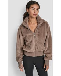 DKNY - Faux Fur Zip Jacket With Removable Hood - Lyst