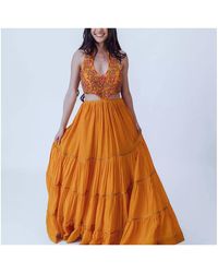 Ras - Hand Embroidered Tiered Yellow Gown - Lyst