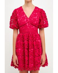 Endless Rose - Crochet Lace Puff Sleeve Mini Dress - Lyst