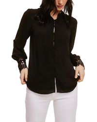 Fever - Solid Soft Crepe Blouse With Lace Cuff - Lyst